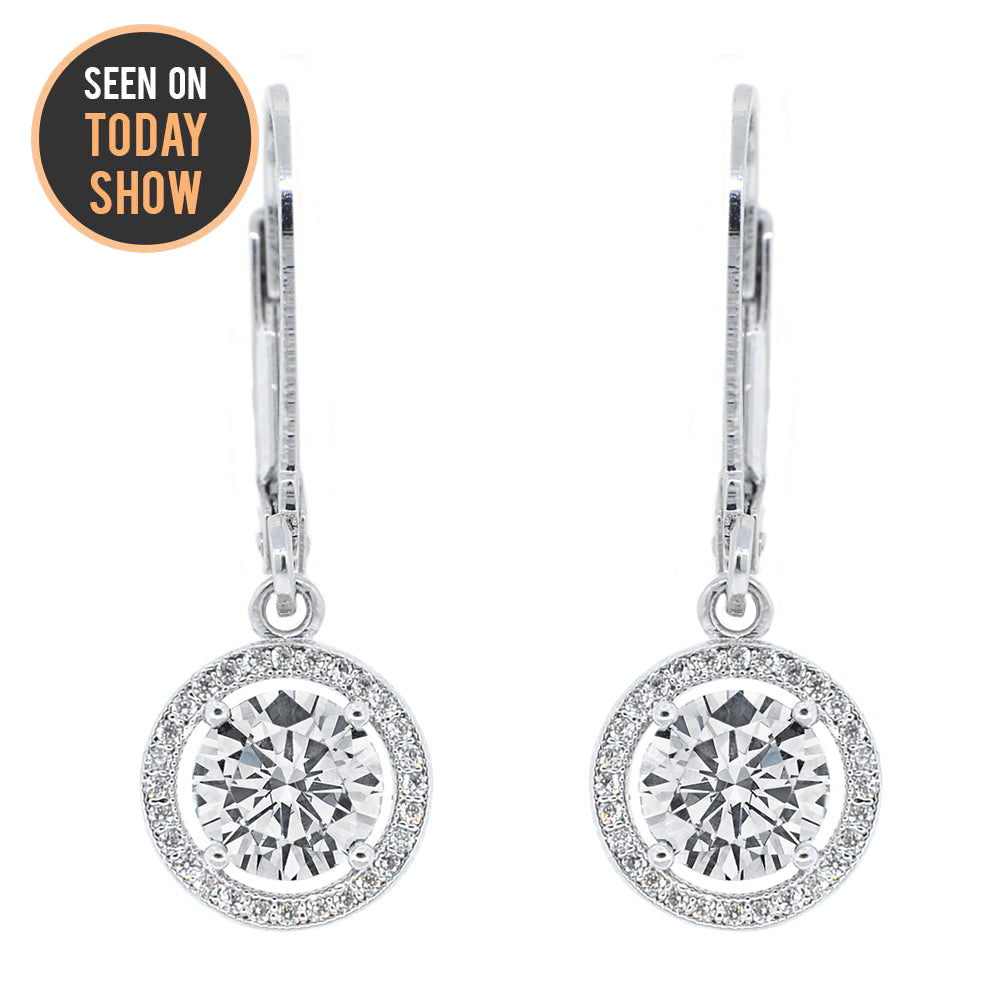 Sienna "Soar" 18k White Gold Plated Round Cut CZ Crystal Halo Drop Earrings