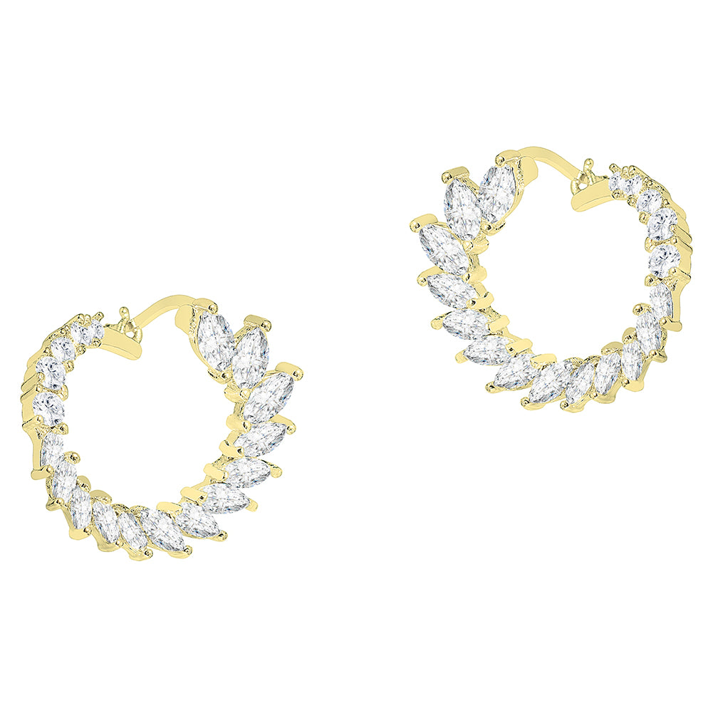 Adelyn 18k Gold Plated Sideways Hoop Earrings with CZ Crystals