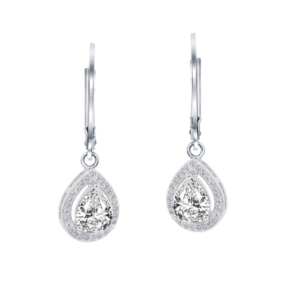 Izzy 18k White Gold Plated Halo Teardrop Earrings with Crystals