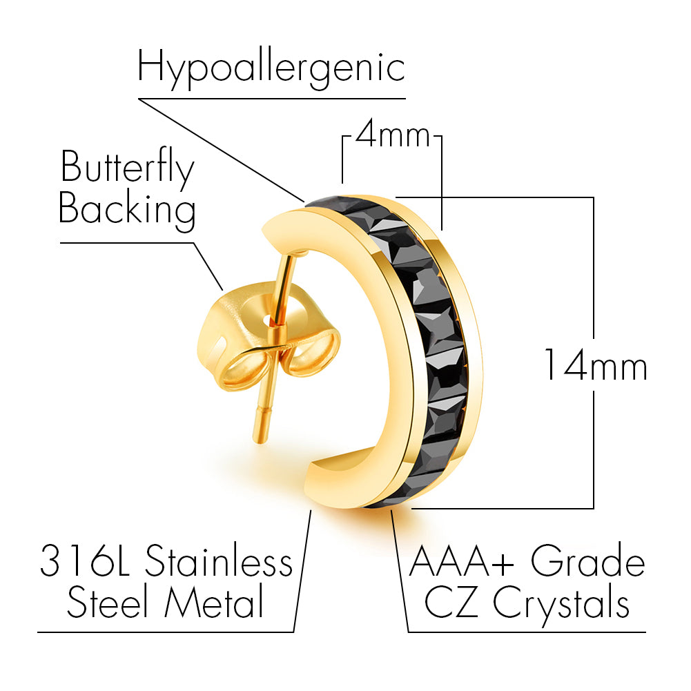 Amelia 18k 黄金环形耳环配公主方形切割水晶