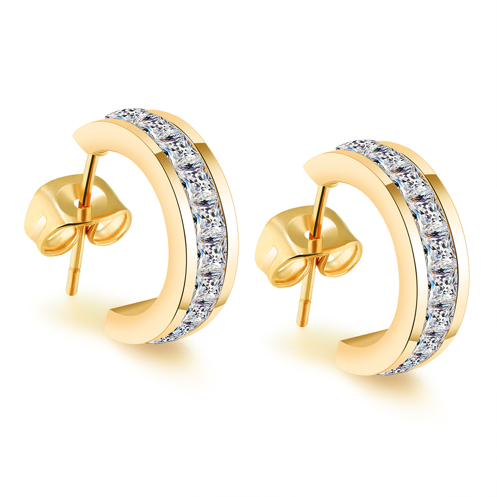 Amelia 18k Yellow Gold Hoop Earrings with Princess Cut Crystals