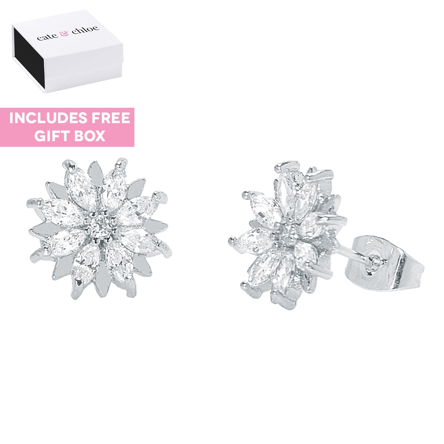 Lily 18k White Gold Plated Flower Stud Earrings