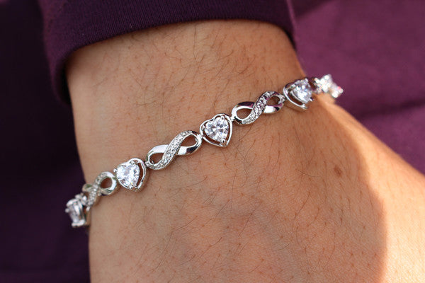 Amanda 18k White Gold Plated Infinity Heart Tennis Bracelet with CZ Crystals