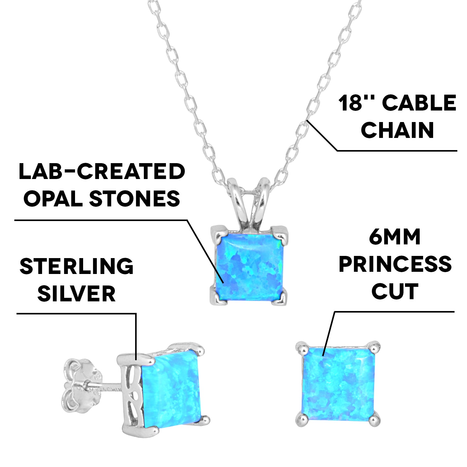 Amphitrite 蛋白石纯银项链和耳环套装