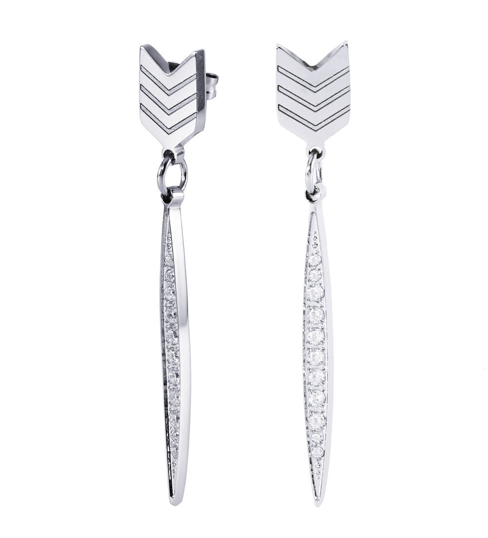 Addison 18k White Gold Plated Arrow Drop Dangle Earrings with CZ Crystals