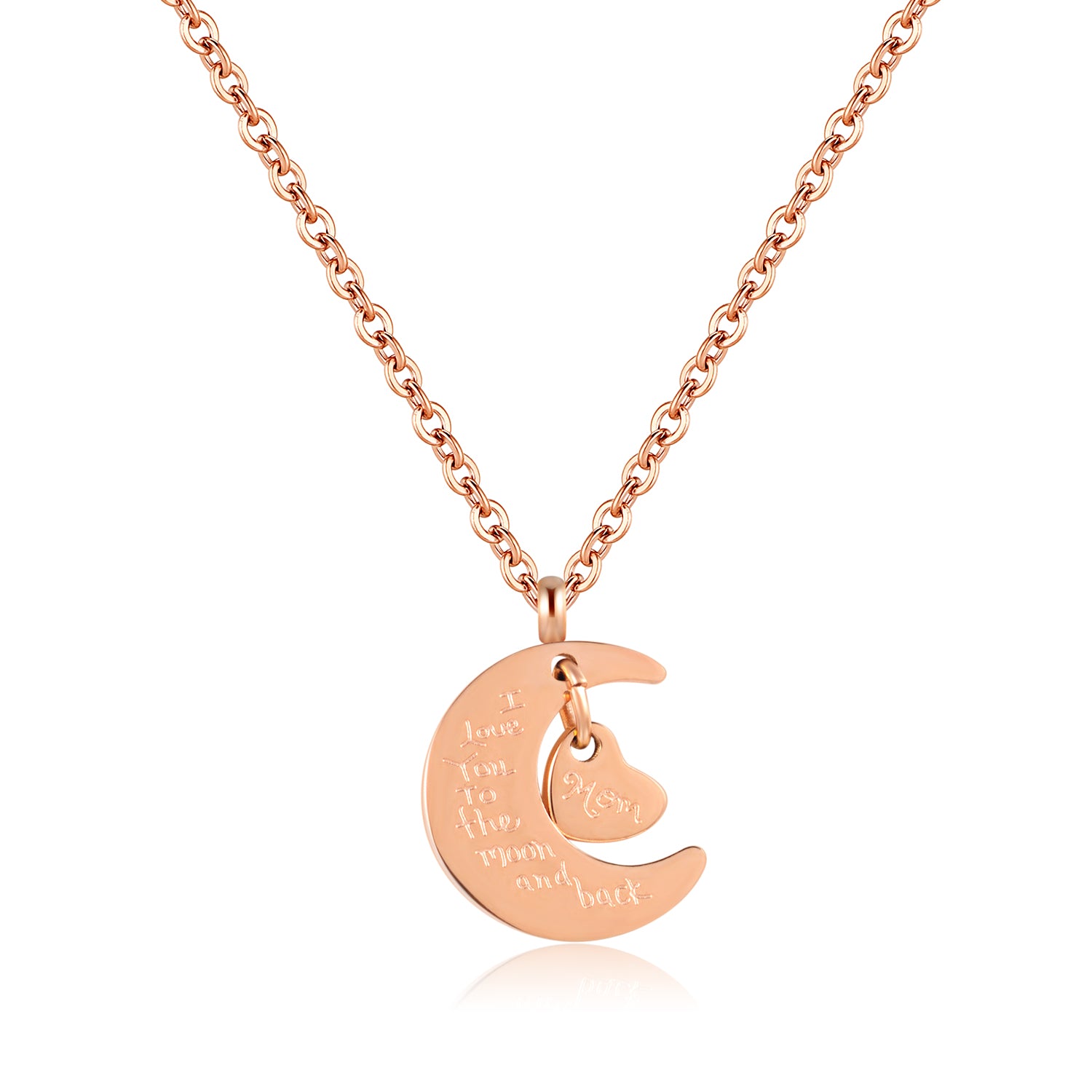 Avita "Love" 18K Rose Gold Plated Stainless Steel Half Moon Mom Heart Necklace