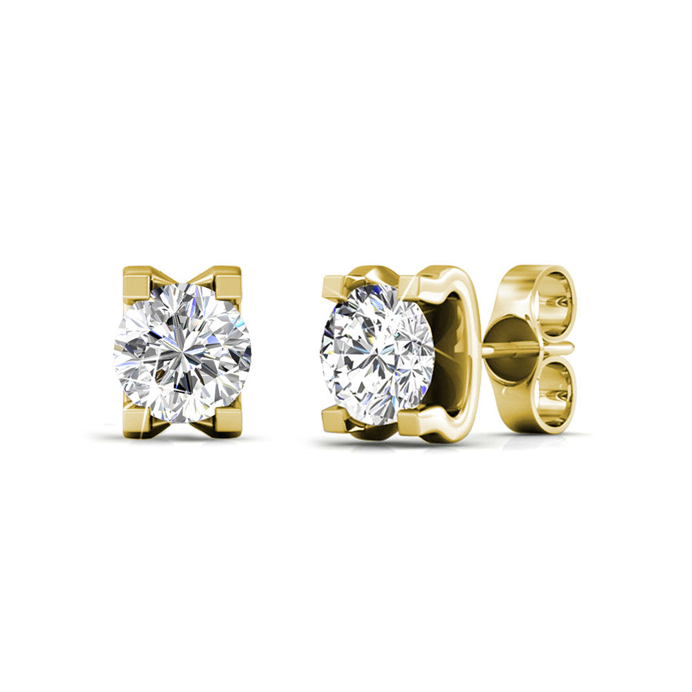 Clara 18k Gold Plated Stud Earrings with Solitaire Round Cut Simulated Diamond Crystal