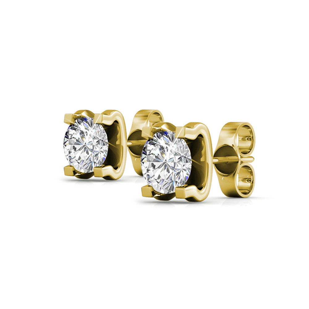 Clara "Bright" 18k Gold Plated Stud Earrings with Solitaire Round Cut Swarovski Crystal
