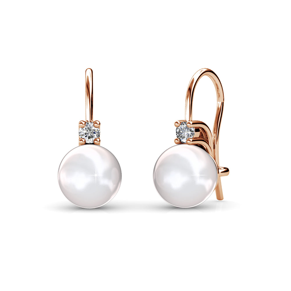 Cassie 18k White Gold Freshwater Pearl Drop Earrings with Crystals