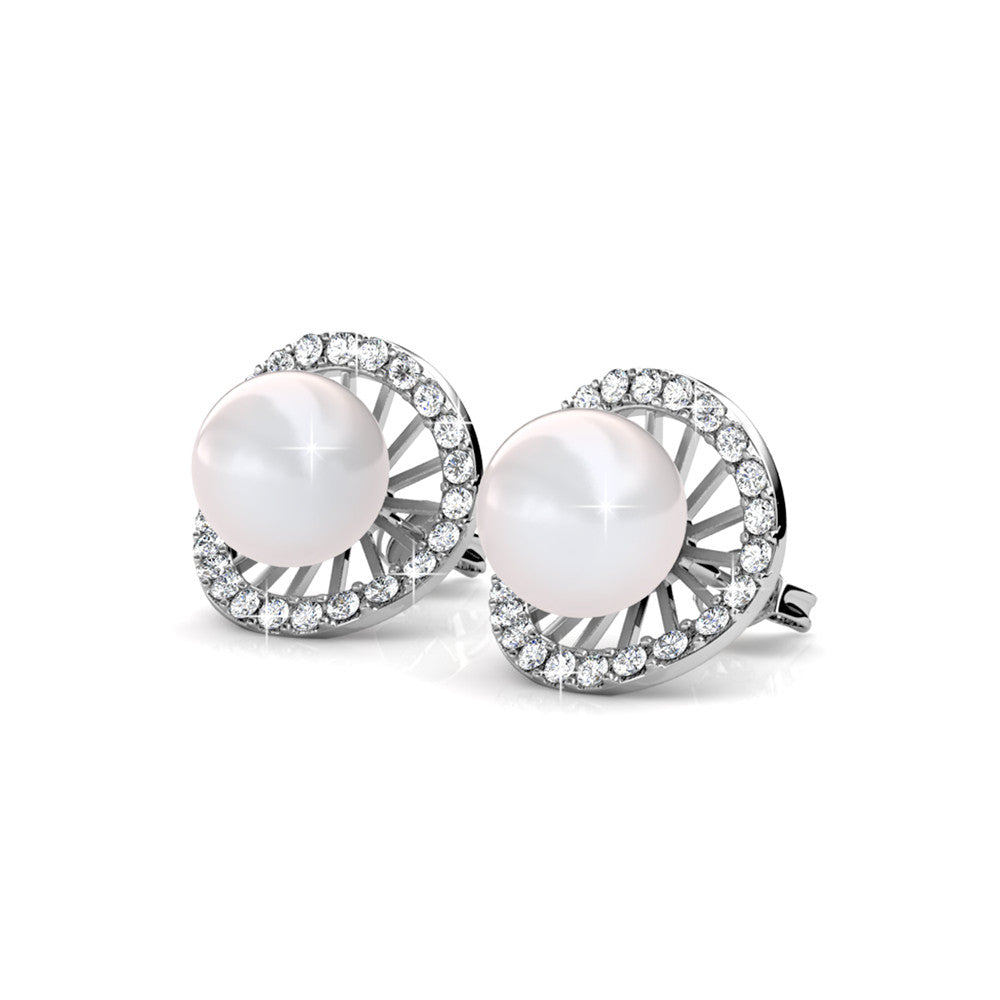 Nina 18k White Gold Classic Pearl Stud Earrings with Swarovski Crystal Halo