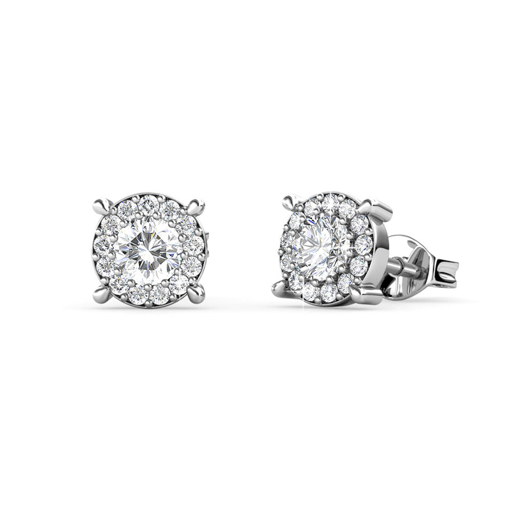 Raylee 18k White Gold Plated Stud Earrings with Round Cut Solitaire Swarovski Crystal