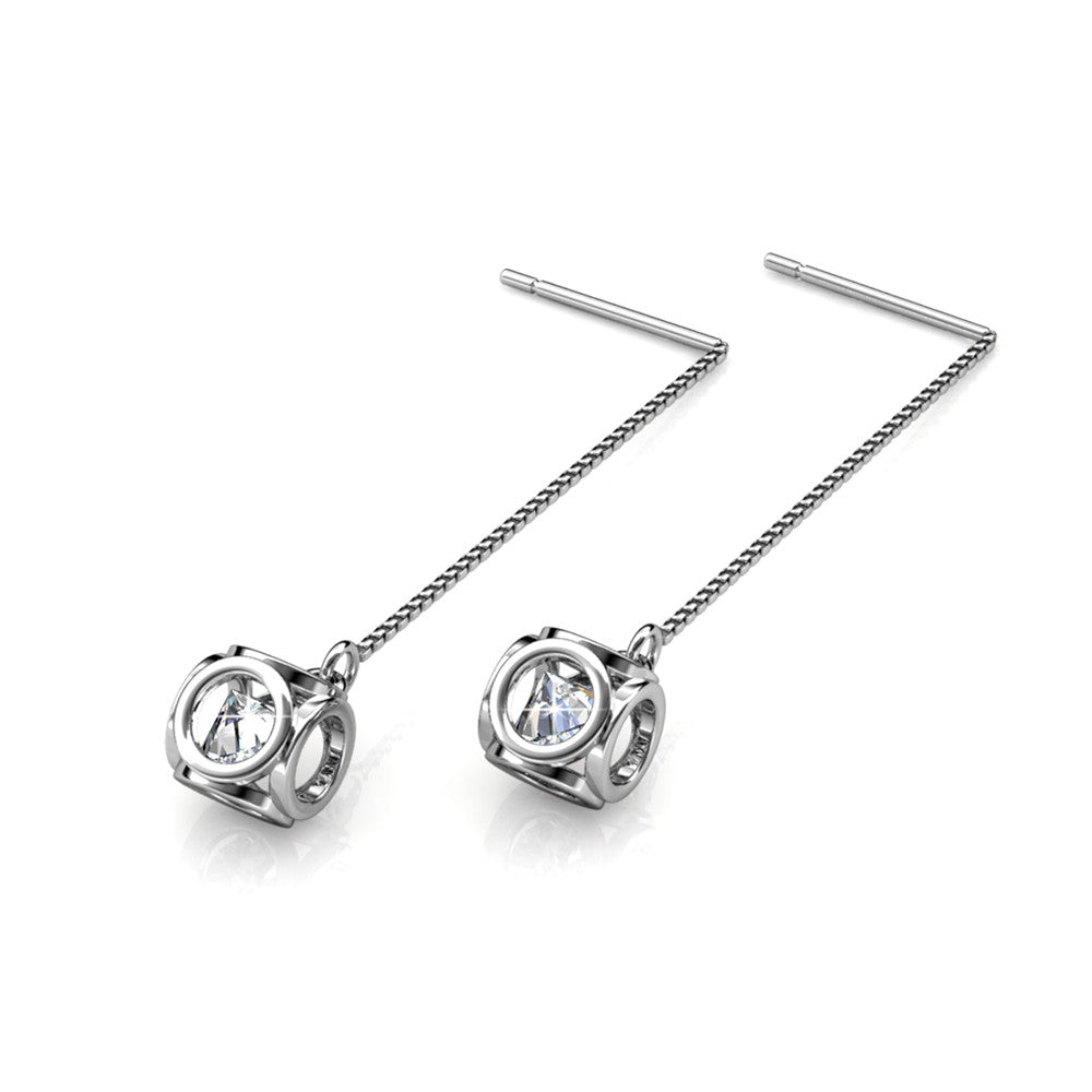 Lena 18k White Gold Drop Earrings with Swarovski Crystals