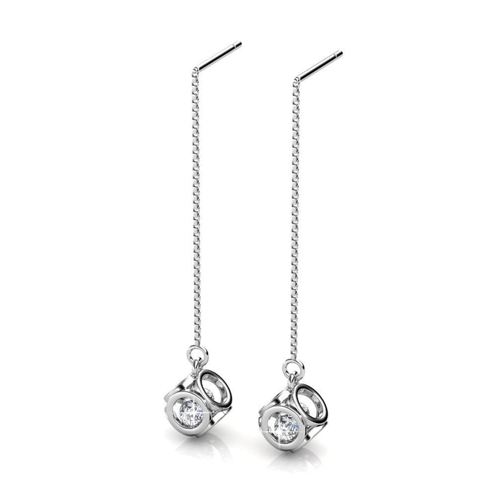 Lena 18k White Gold Drop Earrings with Swarovski Crystals