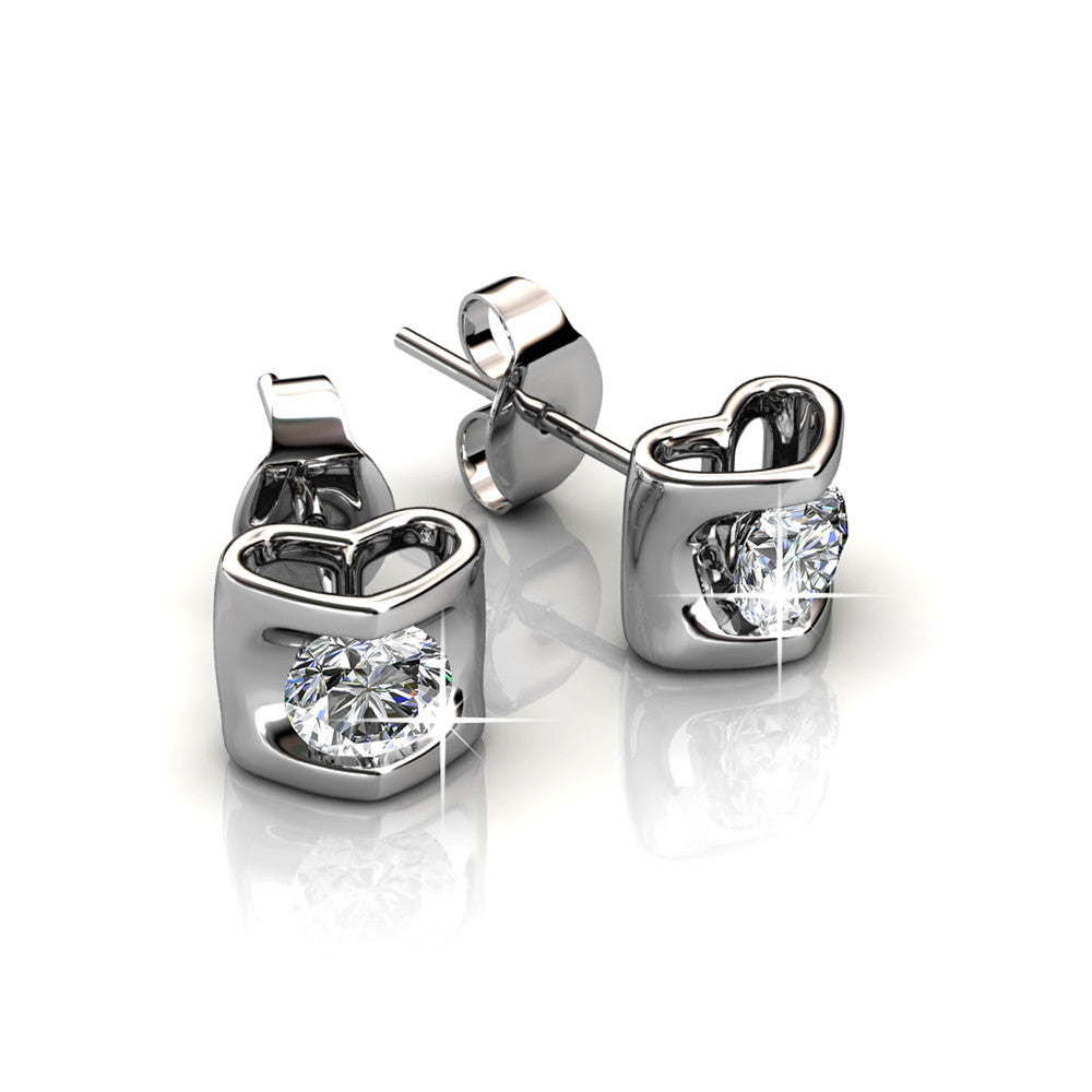Lindsey 18k White Gold Plated Heart Stud Earrings with Crystals