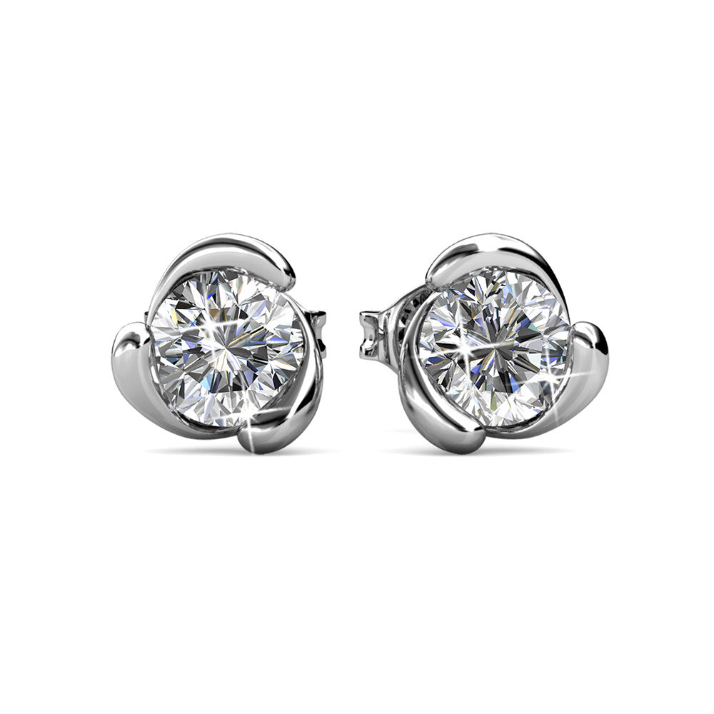 Harmony 18k White Gold Plated Stud Earrings with Round Crystals