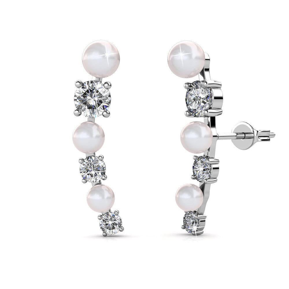 杜松 18k 白金白色珠子和水晶环绕式耳环