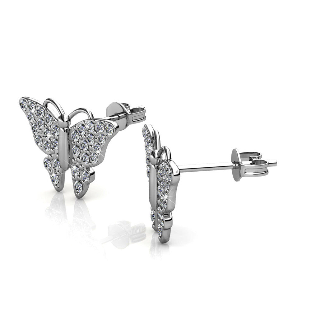 Everlee 18k White Gold Plated Crystal Butterfly Stud Earrings