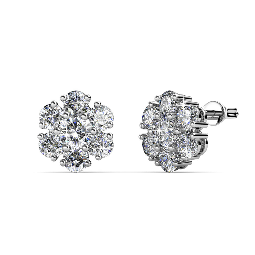 Maggie 18k White Gold Plated Flower Stud Earrings with Crystals