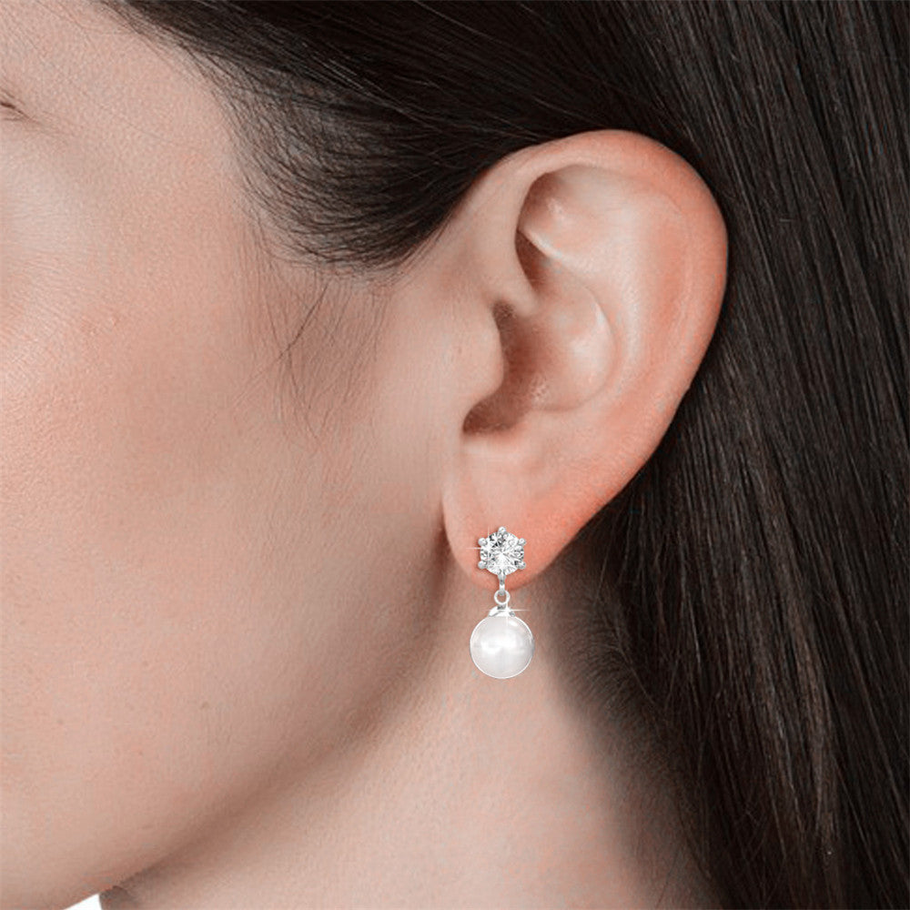 June “Radiant”18k 白金珍珠吊式耳环，镶有施华洛世奇水晶
