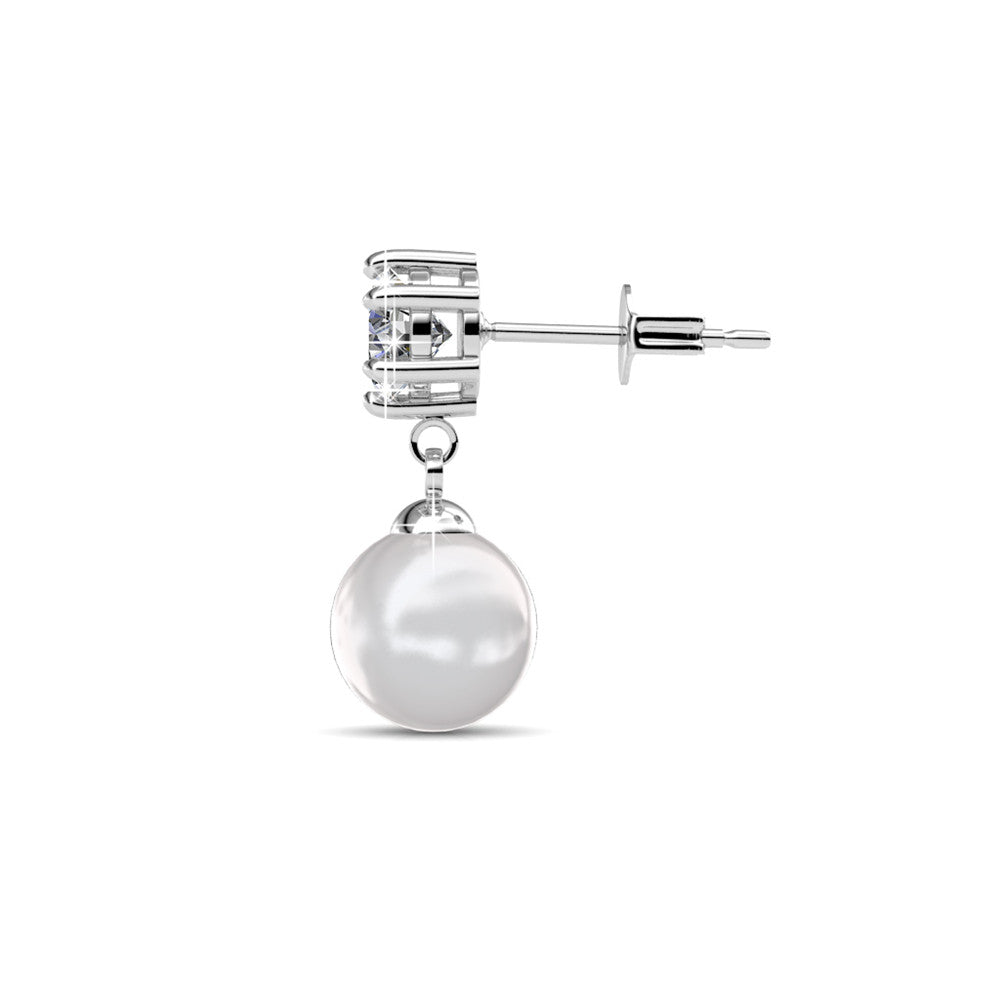 June "Radiant" 18k White Gold Pearl Drop Earrings with Swarovski Crystals