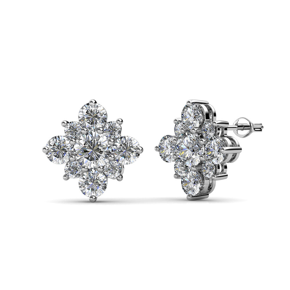 Macie 18k White Gold Plated Cluster Crystal Stud Earrings - Cyber Monday Deal