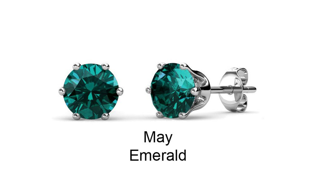 Birthstone Earrings, 18k White Gold Plated Stud Earrings with 1CT Crystals