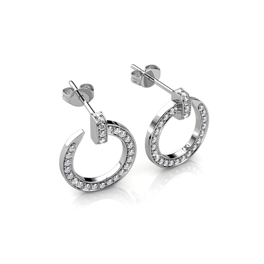 Raven 18k White Gold Plated Circle Crystal Drop Stud Earrings