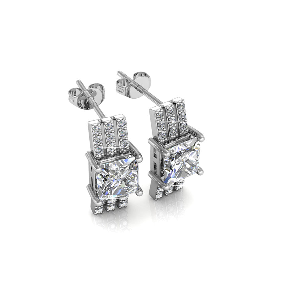 Fiona 18k White Gold Stud Earrings with Princess Cut Crystals