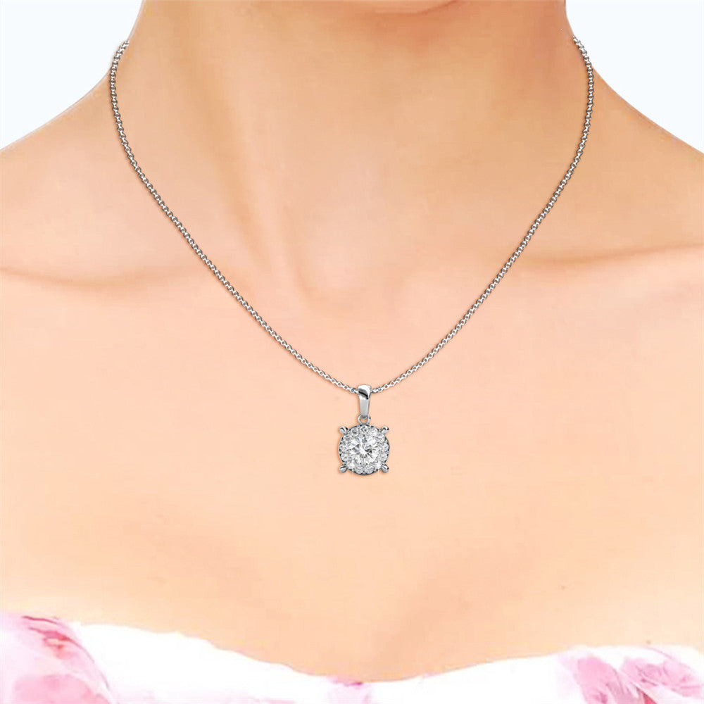 Raylee "Brilliant" 18k White Gold Plated Halo Pendant Necklace with Swarovski Crystals