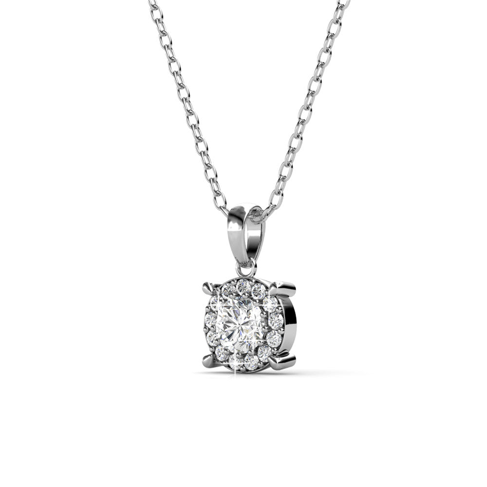 Raylee "Brilliant" 18k White Gold Plated Halo Pendant Necklace with Swarovski Crystals