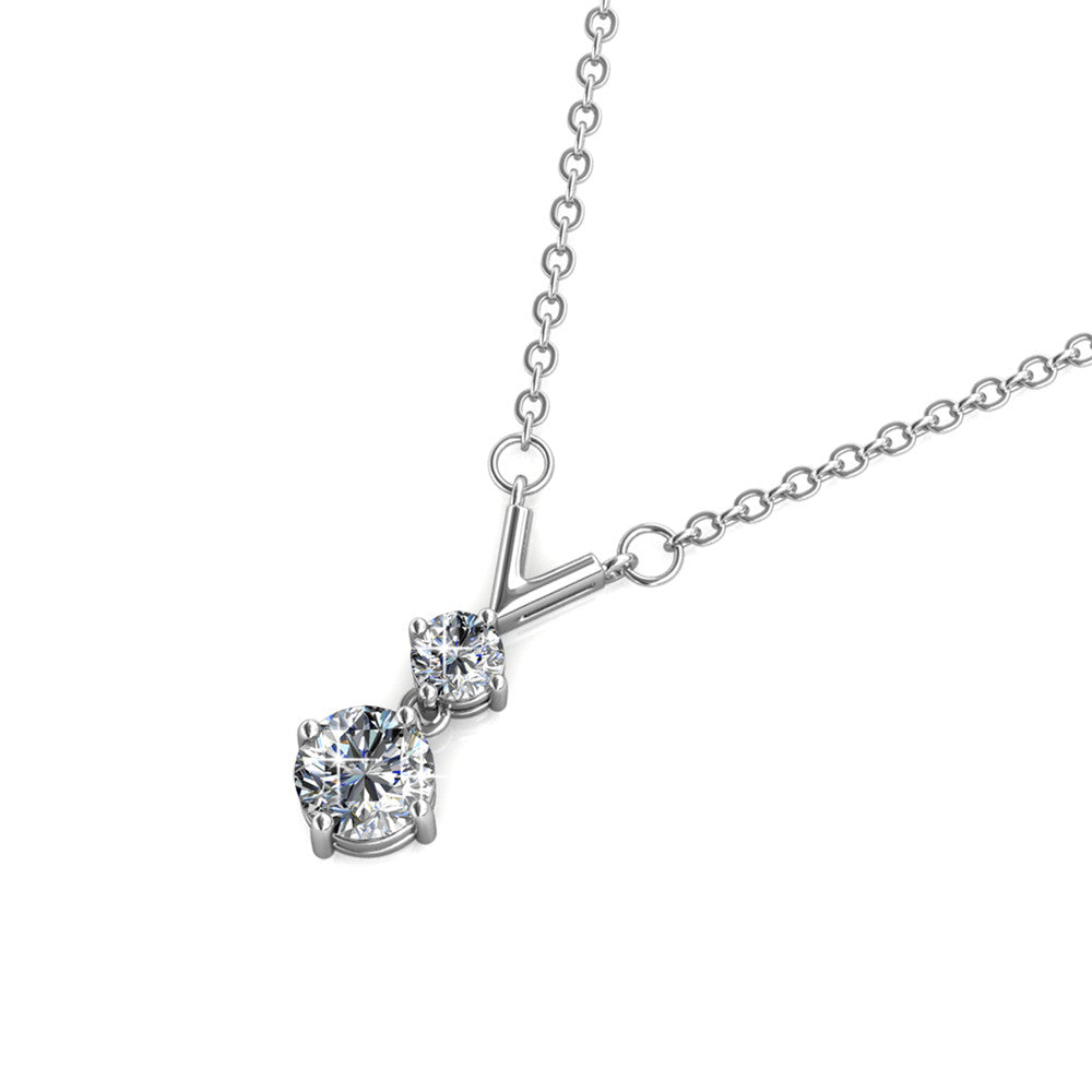 Andy "Unique" 18k White Gold Plated 2-Stone Pendant Necklace with Swarovski Crystals
