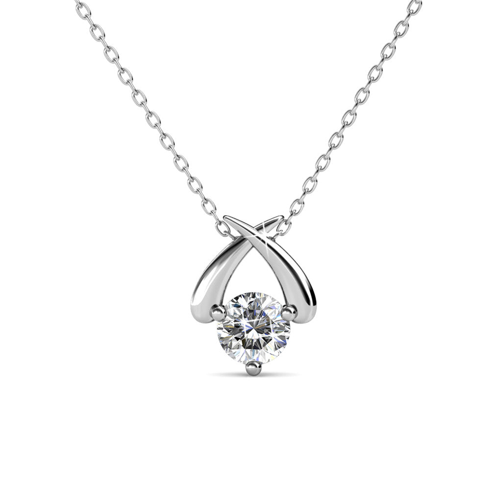 Eloise 18k White Gold Plated Pendant Necklace with Round Crystal