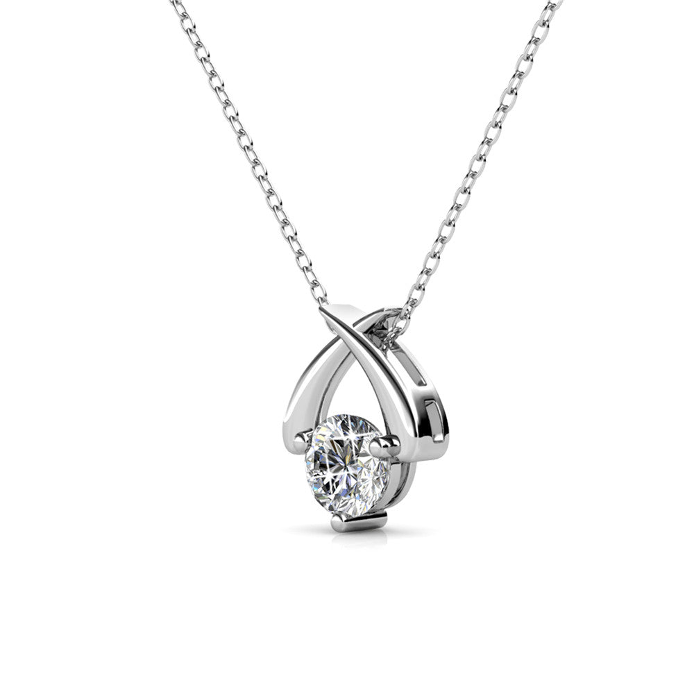 Eloise 18k White Gold Plated Pendant Necklace with Round Crystal - Fab Friday