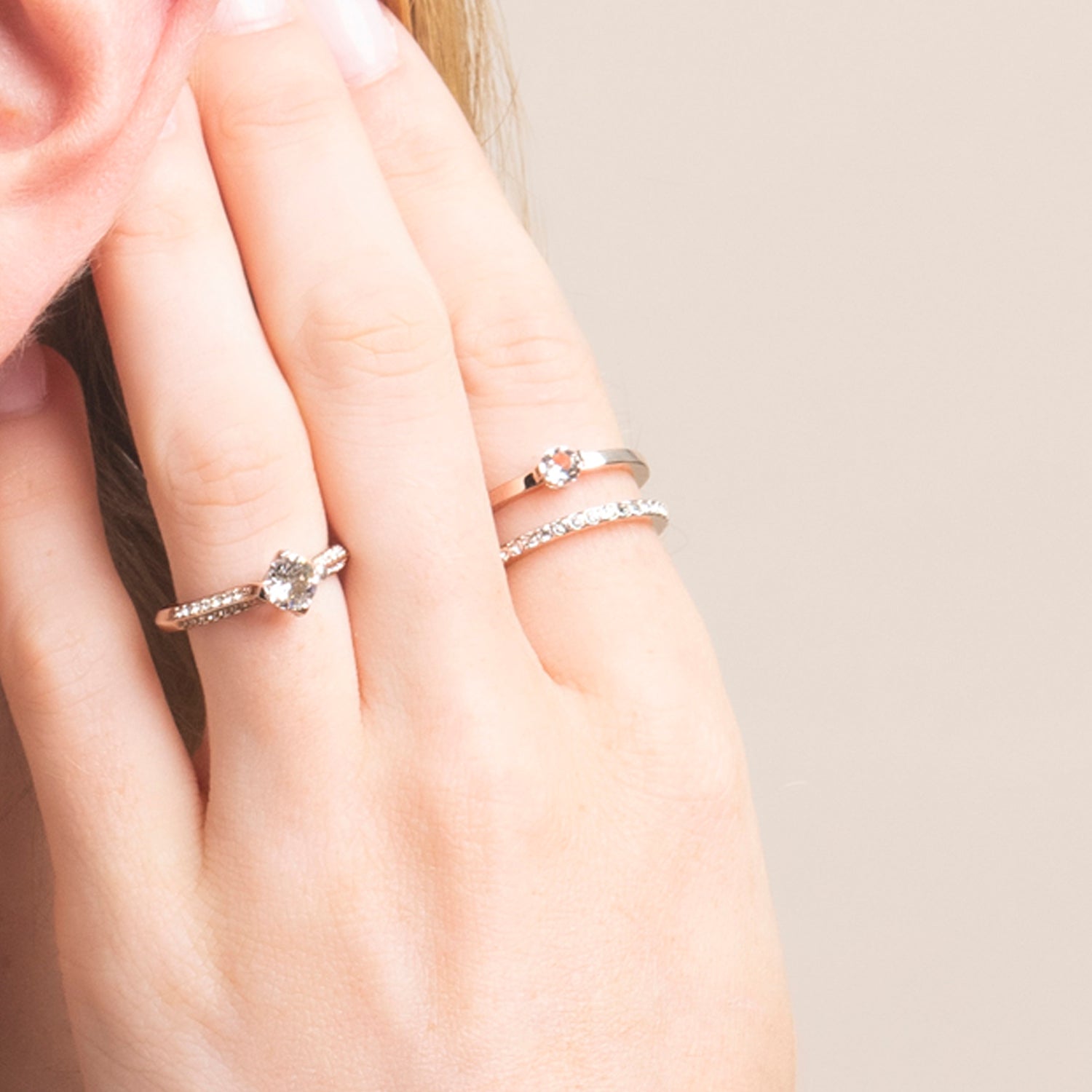 Esme 18k White Gold Plated Double Band Flex Ring with Crystals