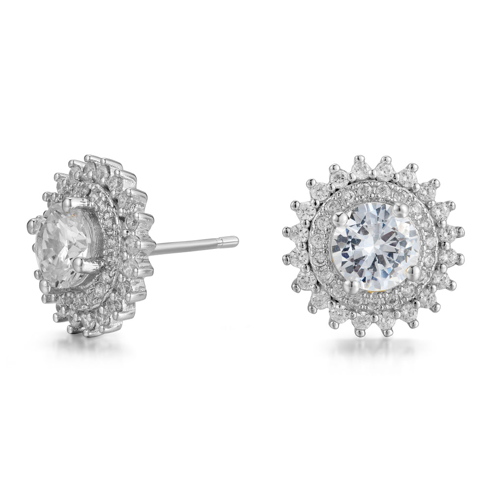 Cordelia 18k White Gold Plated Stud Earrings with Round Cut Crystals