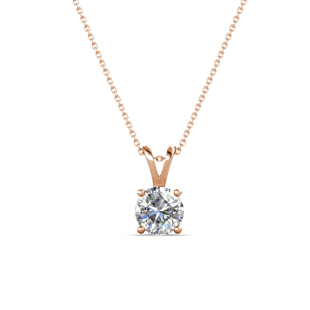 Faye 18k White Gold Plated Solitaire Necklace with Round Cut Simulated Diamond Crystal