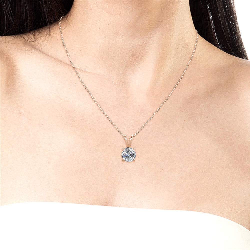 Faye 18k White Gold Plated Solitaire Necklace with Round Cut Simulated Diamond Crystal