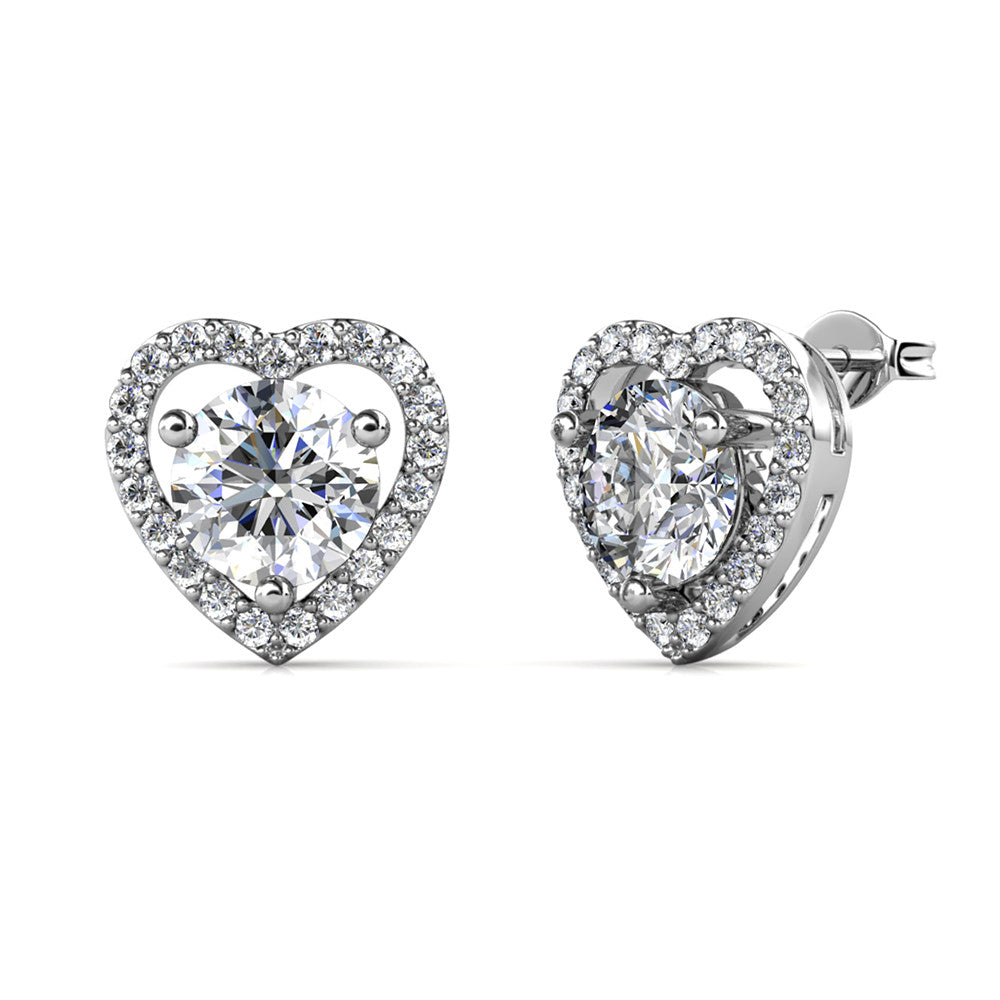 Moissanite by Cate & Chloe Briana Sterling Silver Heart Stud Earrings with Moissanite Crystals