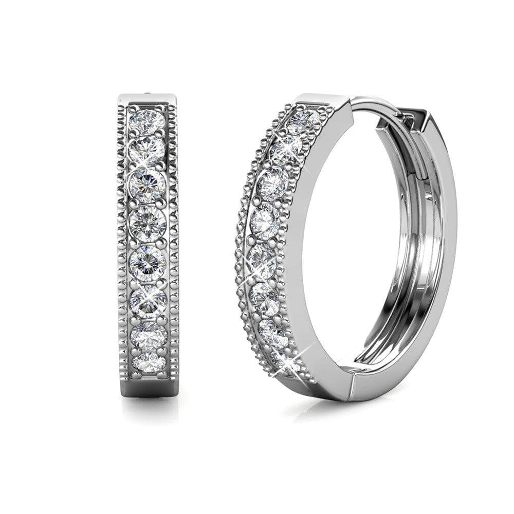 Lydia 18K White Gold Plated Hoop Earrings with Simulated Diamond Crystals