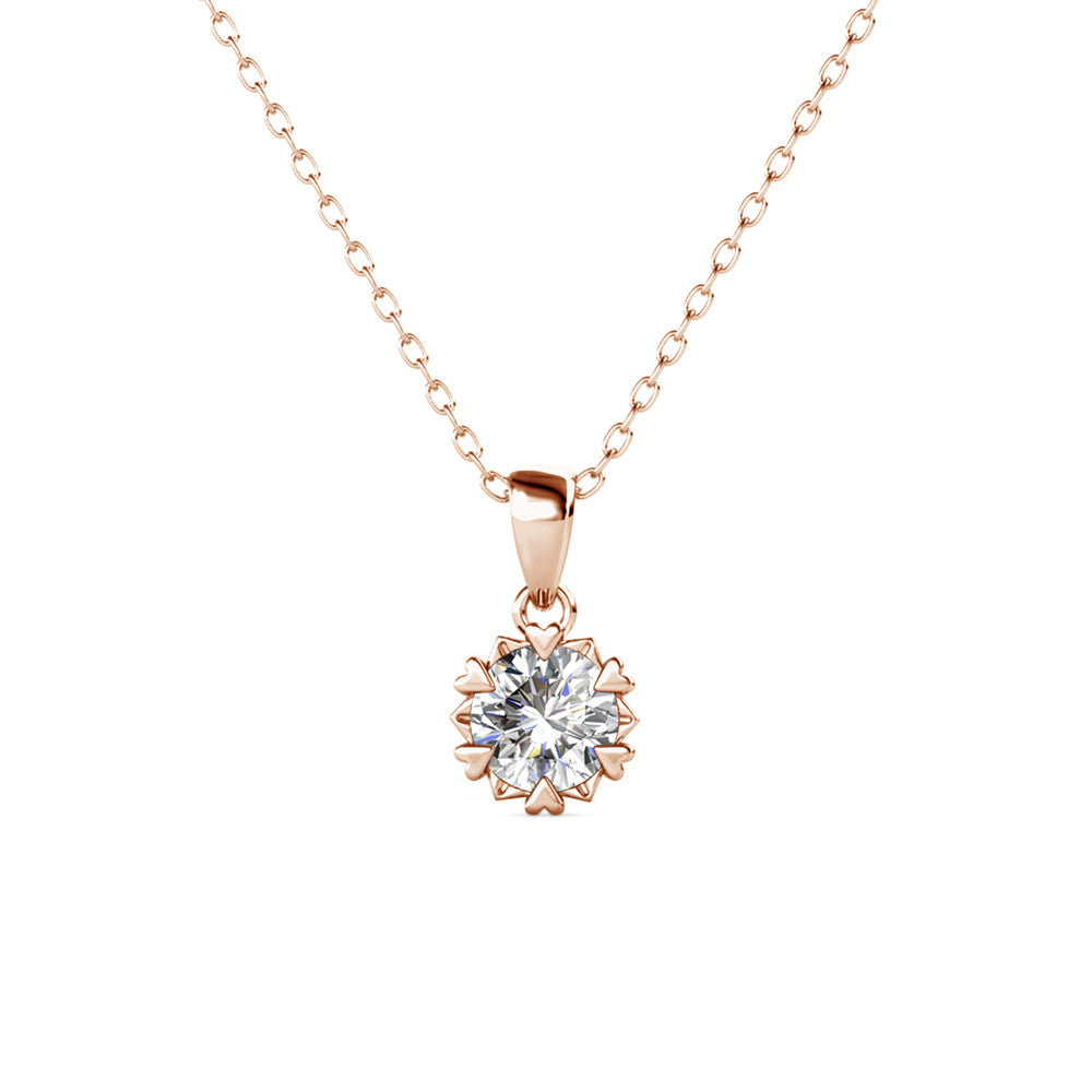 Maggie "Pure" 18k White Gold Flower Pendant Necklace with Solitaire Round Cut Swarovski Crystal