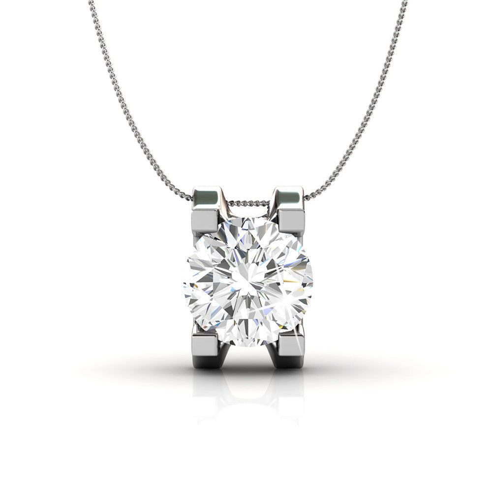 Clara 18k White Gold Plated Pendant Necklace with Solitaire Round Cut Crystal