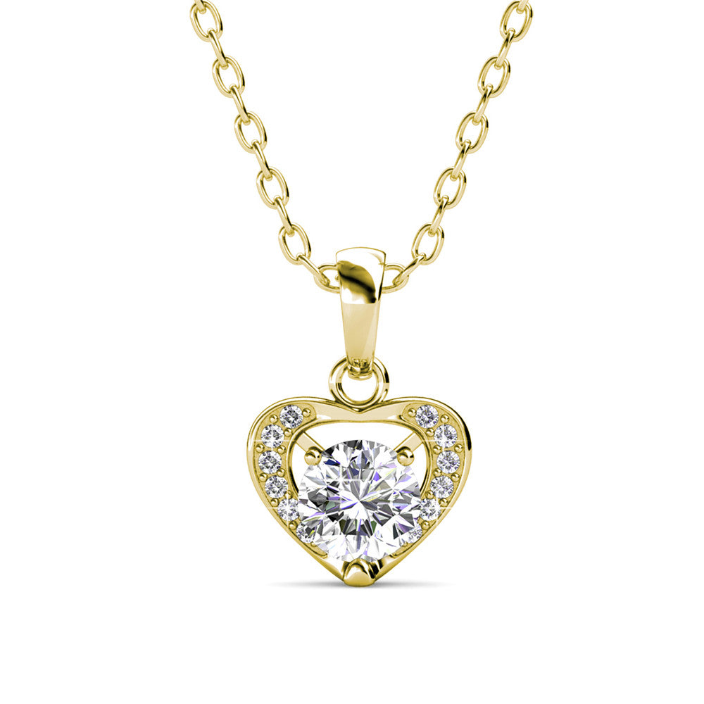 Amberly 18k White Gold Plated Heart Pendant Necklace with Solitaire Round Cut Swarovski Crystals