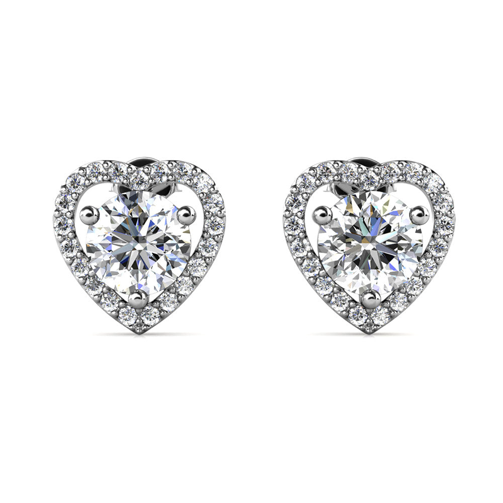 Briana Sterling Silver Heart Stud Earrings with Moissanite and 5A Cubic Zirconia Crystals