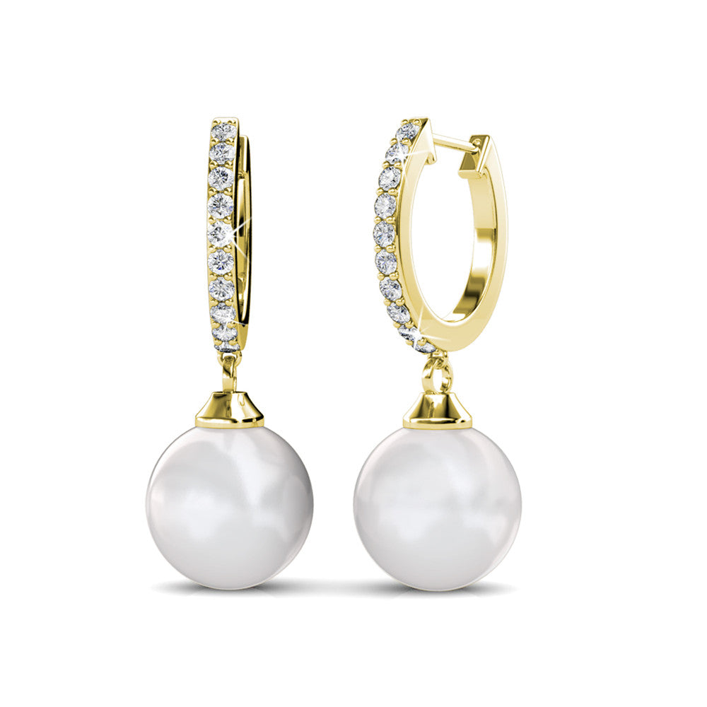 Daphne 18K White Gold Plated Simulated Diamond Pearl Drop Earrings