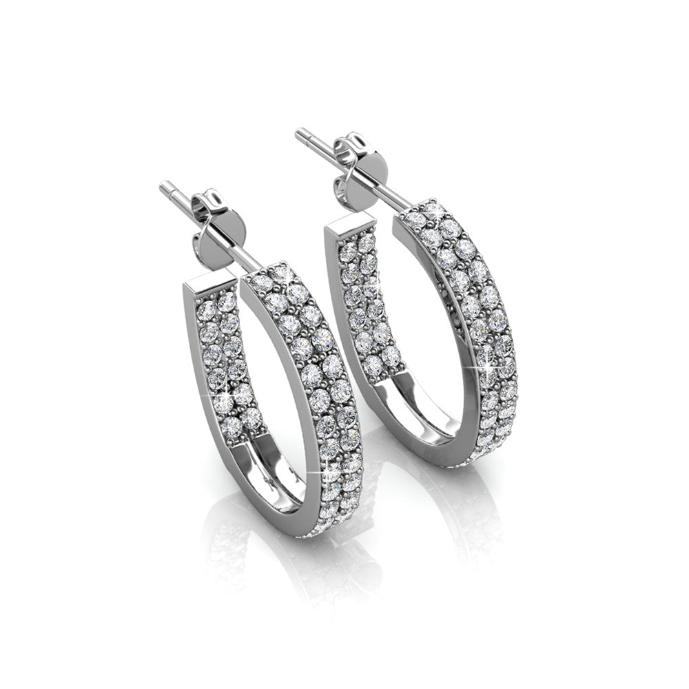 Grace 18k White Gold Plated Hoop Earrings with Round Cut Crystals