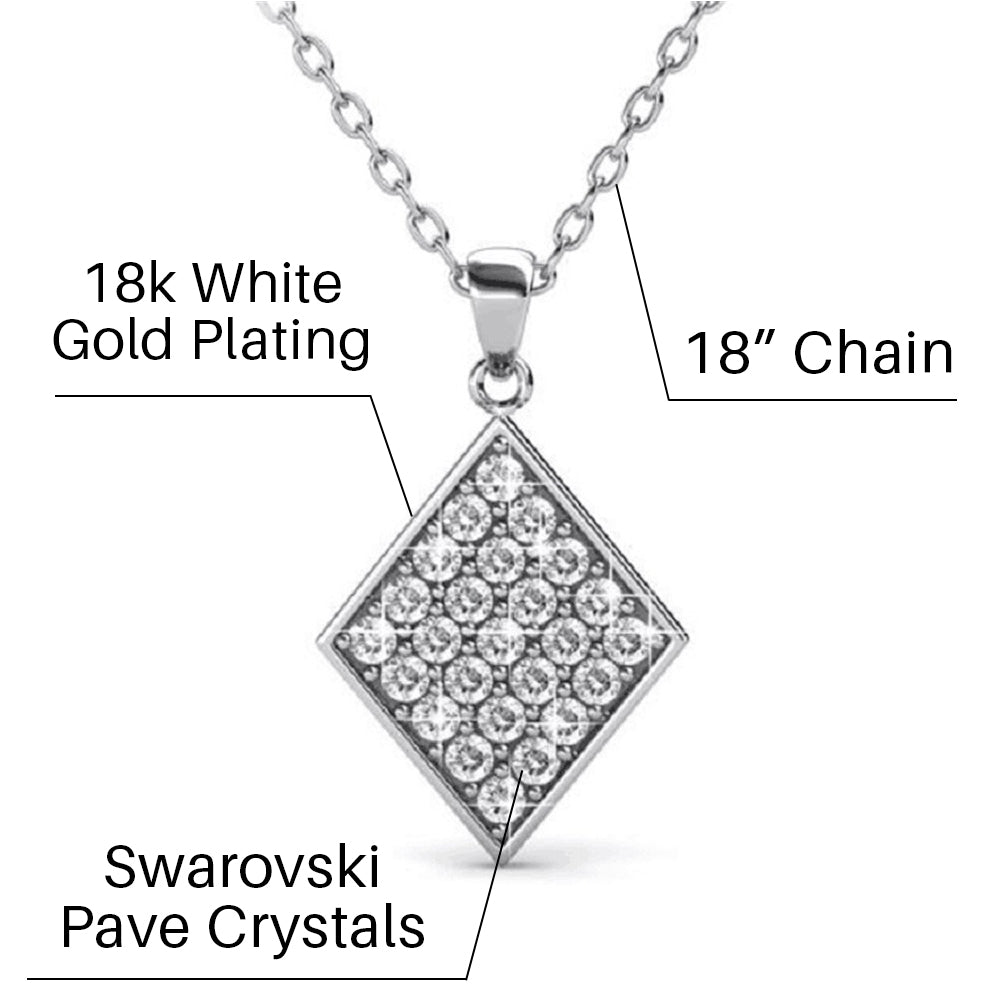Lennon "Esteemed" 18k White Gold Diamond Shaped Pendant Necklace with Swarovski Crystals