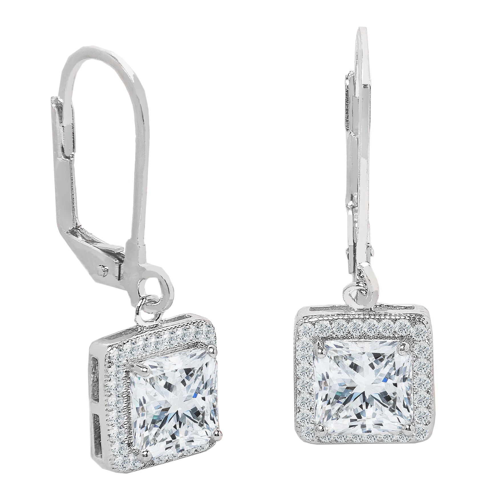 Maeve 18k White Gold Plated Drop Dangle Halo Earrings with Crystals