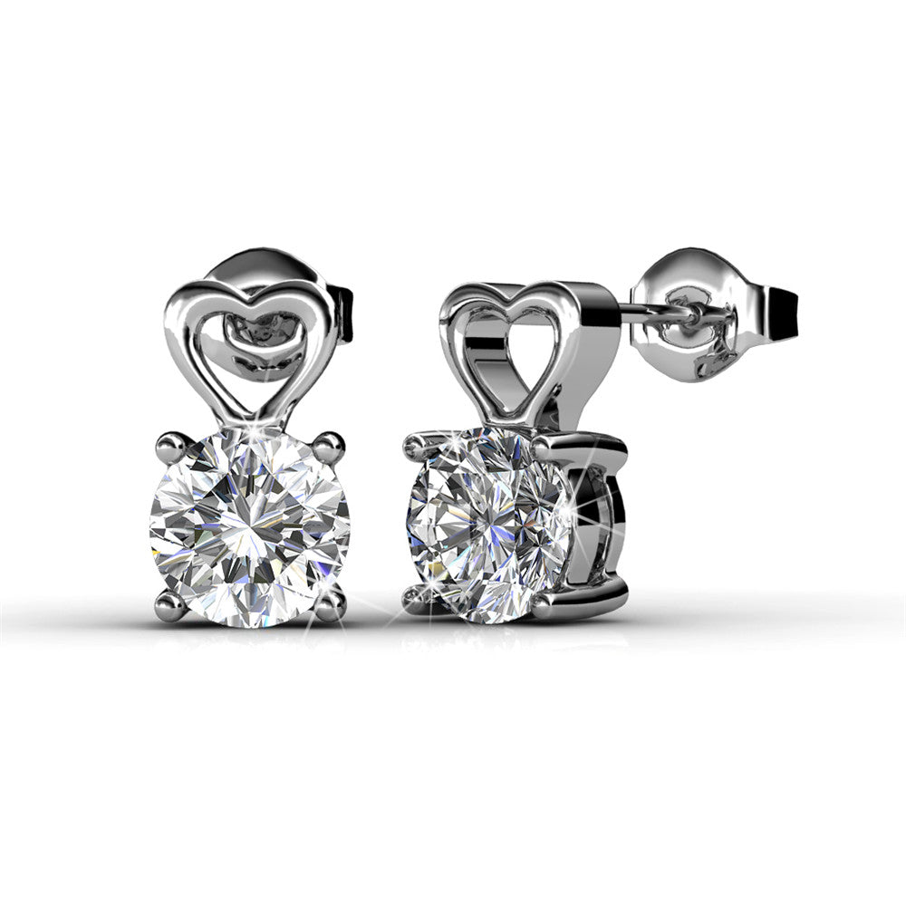 Marian 18k White Gold Heart Earrings with Round Cut Crystals