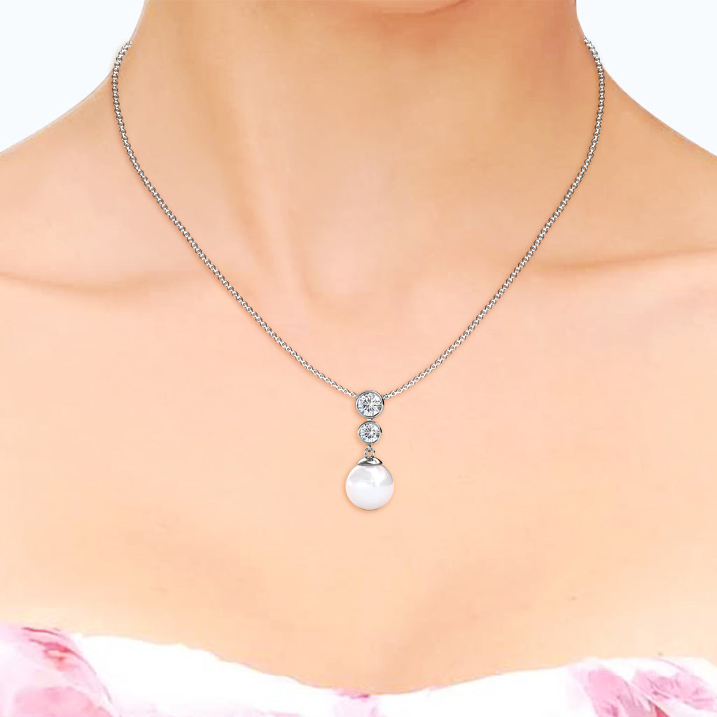 Genevieve "Sweet Pearl" 18k White Gold Plated Pendant Necklace with Swarovski Crystals