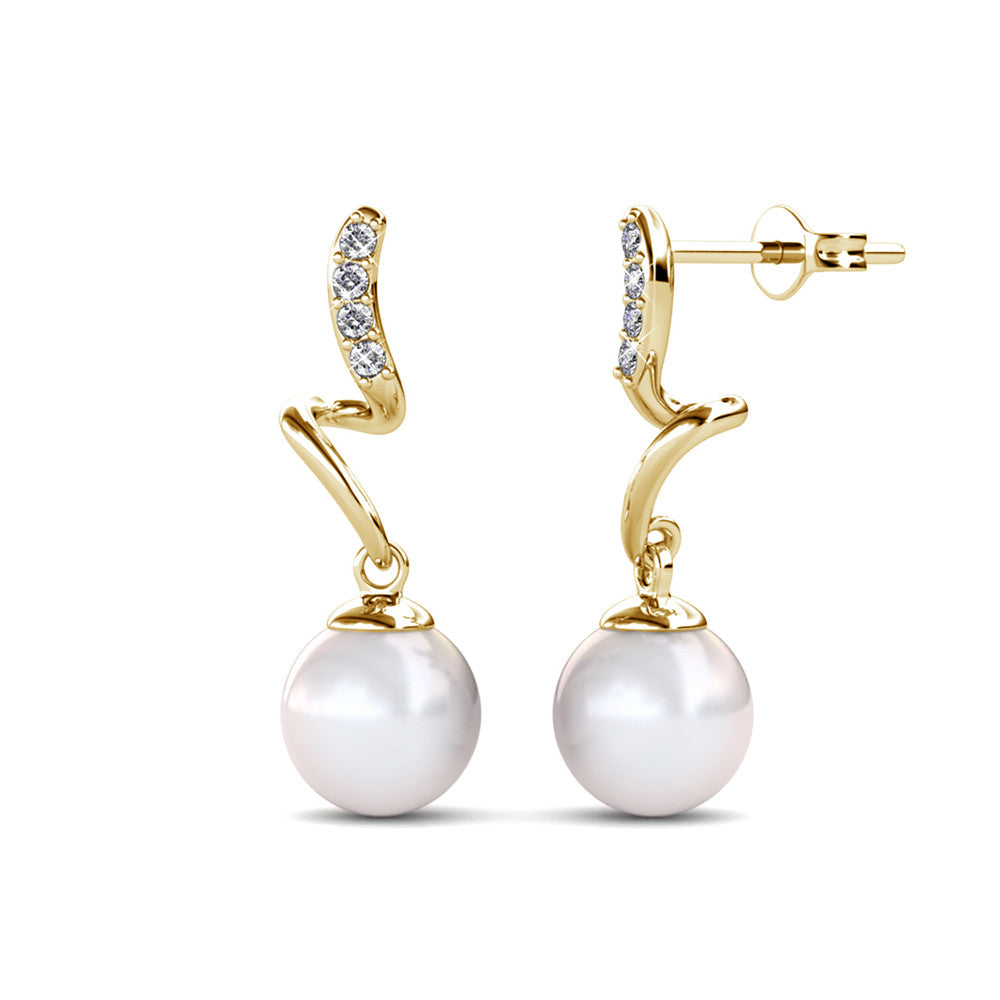 Ophelia 18k White Gold Plated Drop Pearl Crystal Earrings